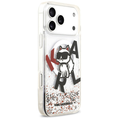 Futrola MagSafe za Apple iPhone 17 Pro Max, Karl Lagerfeld, Liquid Glitter Logo Choupette, Transparentna