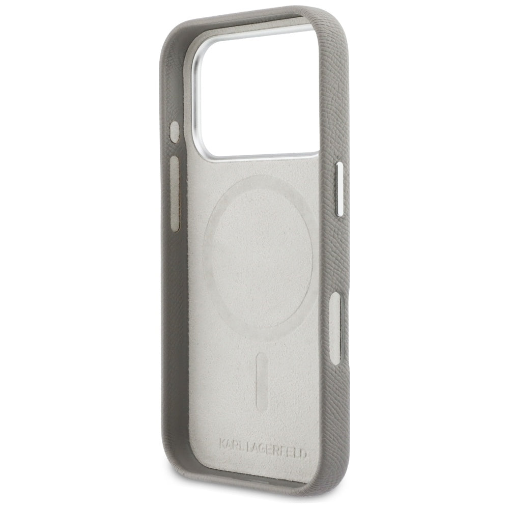 Futrola MagSafe za Apple iPhone 17 Pro Max, Karl Lagerfeld, Saffiano Karl & Choupette Pins, Siva