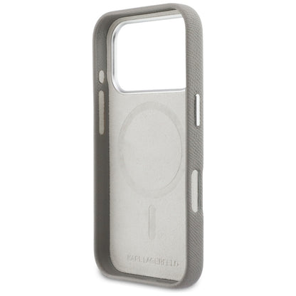 Futrola MagSafe za Apple iPhone 17 Pro Max, Karl Lagerfeld, Saffiano Karl & Choupette Pins, Siva