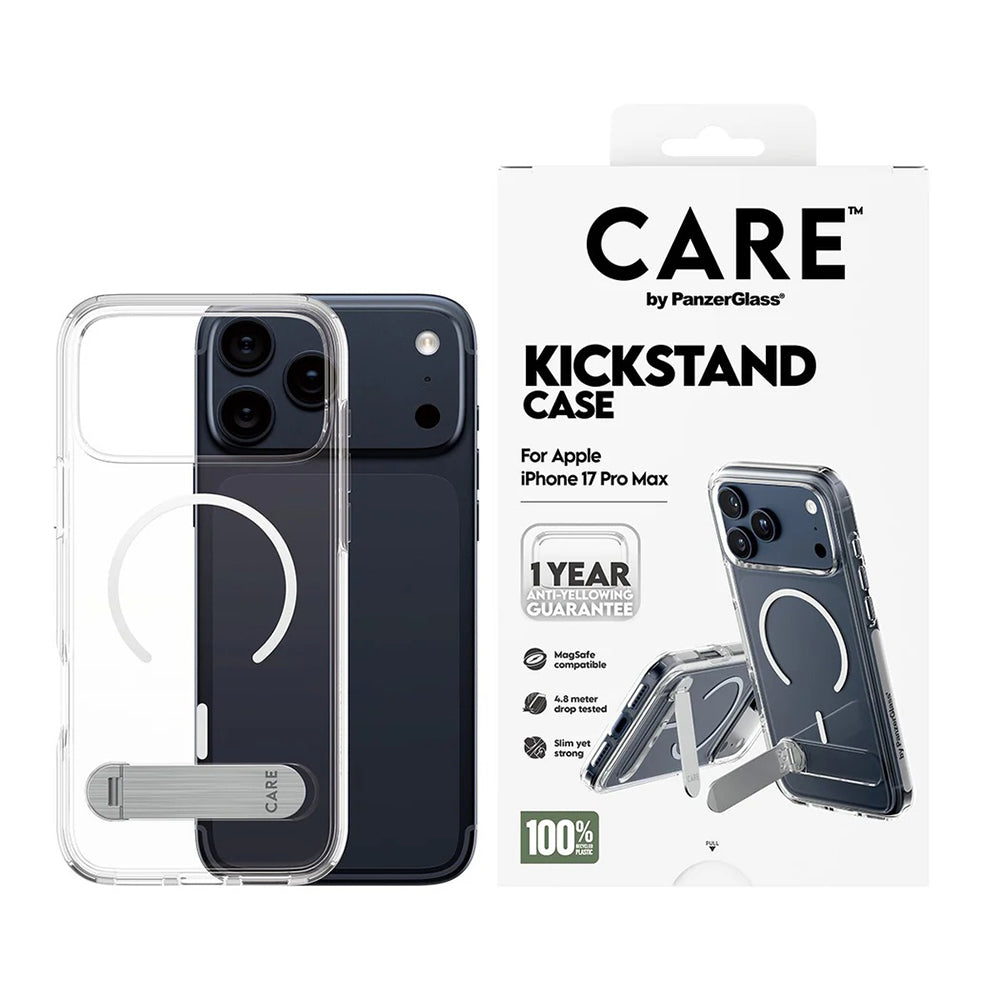 Futrola MagSafe za Apple iPhone 17 Pro Max, PanzerGlass, Care Feature Kickstand, Transparentna Bela