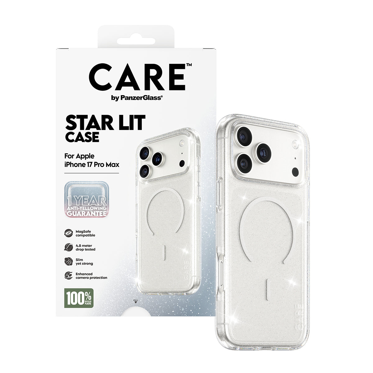 Futrola MagSafe za Apple iPhone 17 Pro Max, PanzerGlass, Care Urban Explorer Star Lit, Transparentna Bela
