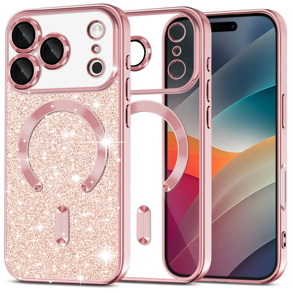 Futrola MagSafe za Apple iPhone 17 Pro Max, Techsuit, Luxury Glitter, Roze Zlato