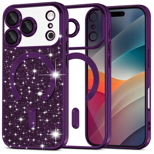 Futrola MagSafe za Apple iPhone 17 Pro, Techsuit, Luxury Glitter, Tamno Ljubičasta