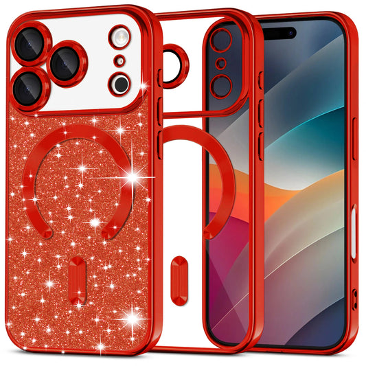 Futrola MagSafe za Apple iPhone 17 Pro, Techsuit, Luxury Glitter, Crvena