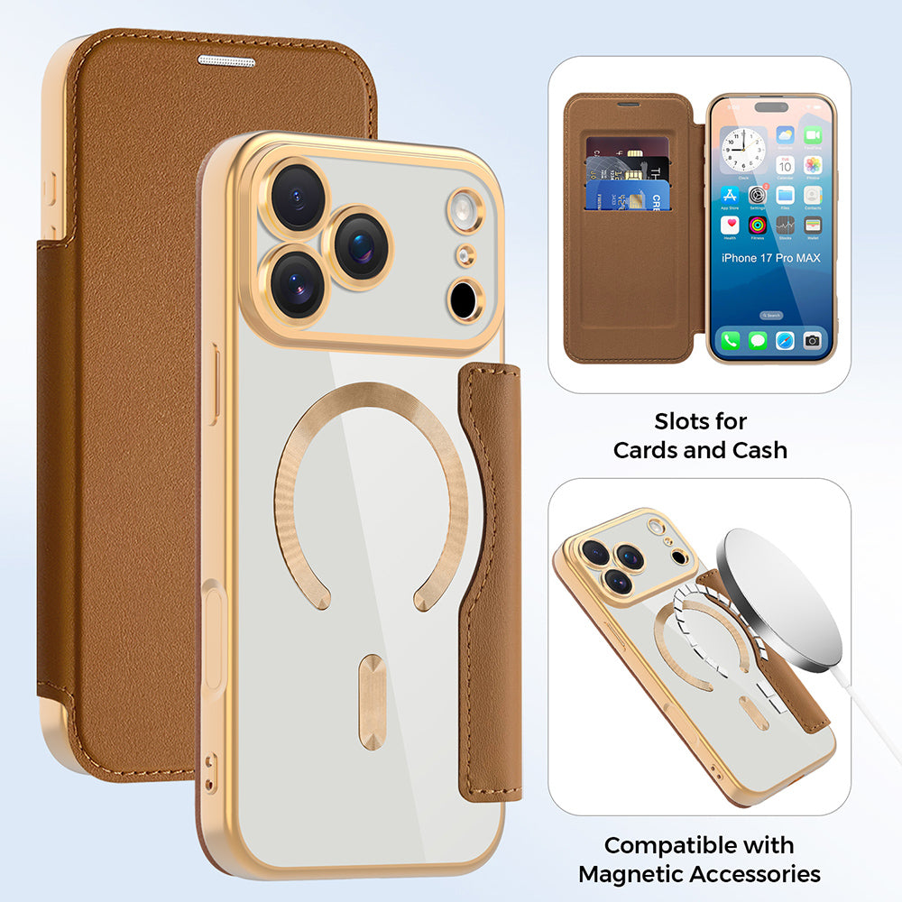 Futrola MagSafe za Apple iPhone 17 Pro, Techsuit, SmartMag Book, Braon