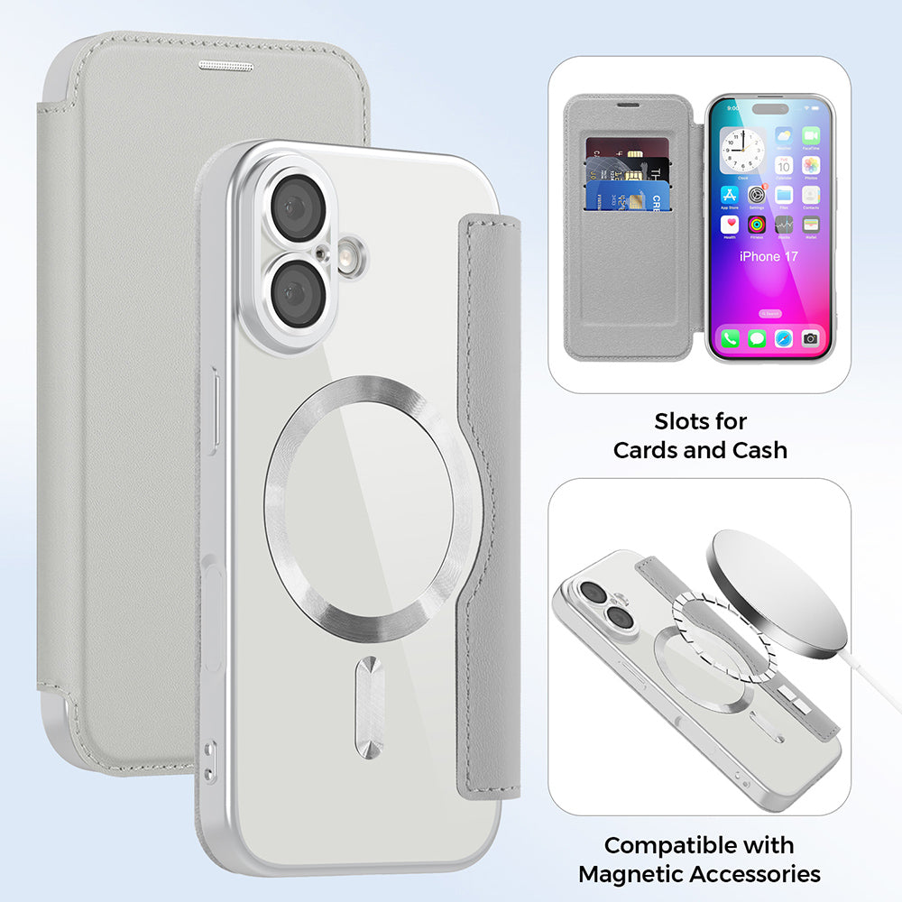 Futrola MagSafe za Apple iPhone 17, Techsuit, SmartMag Book, Siva
