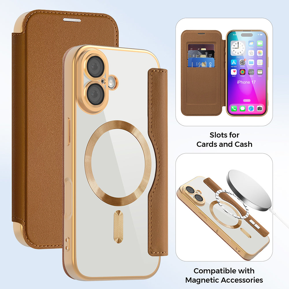 Futrola MagSafe za Apple iPhone 17, Techsuit, SmartMag Book, Braon