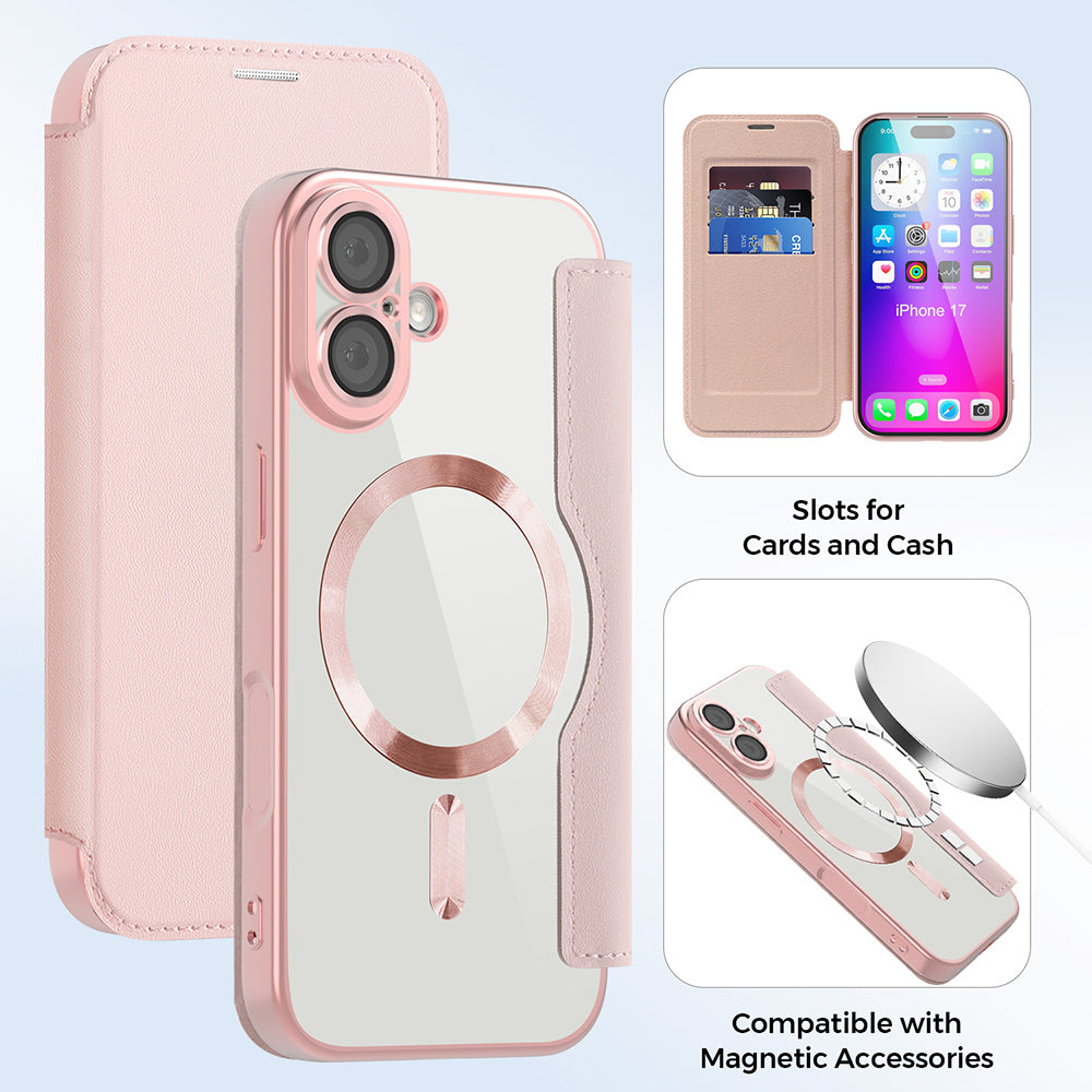 Futrola MagSafe za Apple iPhone 17, Techsuit, SmartMag Book, Roze