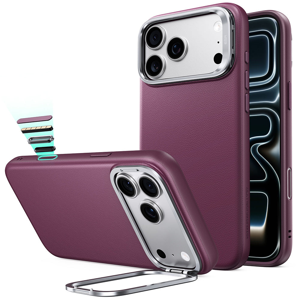MagSafe futrola za Apple iPhone 18 Pro / 17 Pro, ESR, Atelier sa postoljem, Tamno bordo satenska