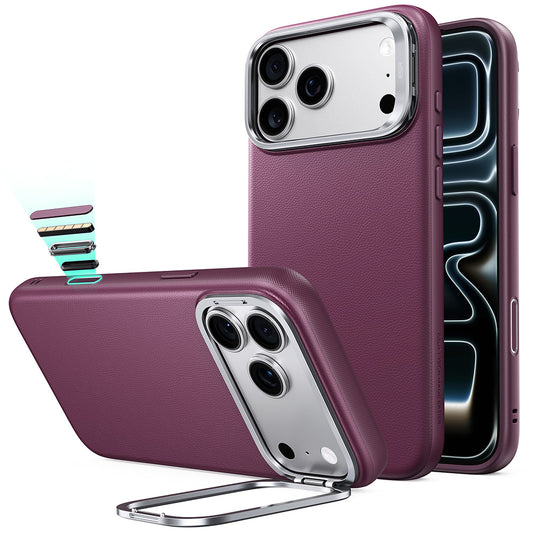 MagSafe futrola za Apple iPhone 18 Pro / 17 Pro, ESR, Atelier sa postoljem, Tamno bordo satenska