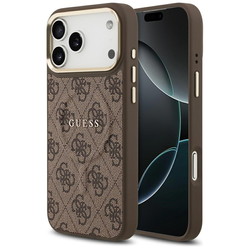 MagSafe futrola za Apple iPhone 18 Pro / 17 Pro, Guess, 4G Embossed Ring Classic Logo, Braon