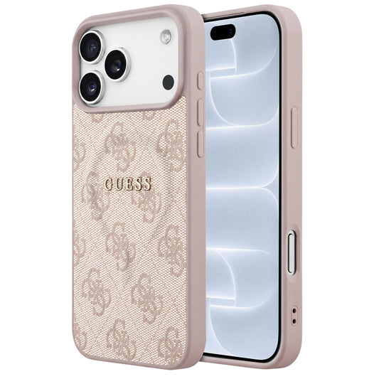 MagSafe maska za Apple iPhone 18 Pro / 17 Pro, Guess, 4G Embossed Ring Classic Logo, roze