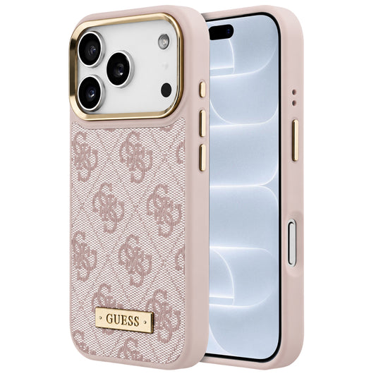 MagSafe maska za Apple iPhone 18 Pro / 17 Pro, Guess, 4G Logo Plate, roze