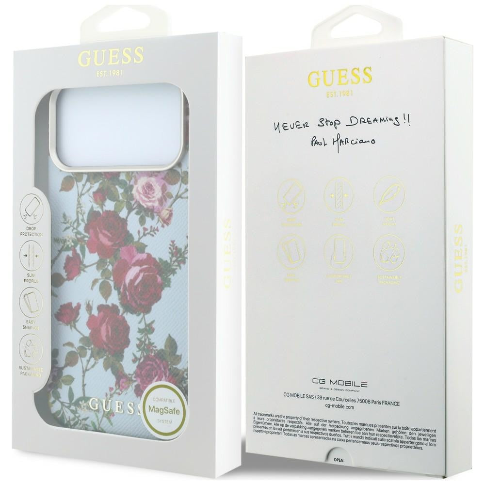 MagSafe maska za Apple iPhone 18 Pro / 17 Pro, Guess, Blossom Roses Print, plava