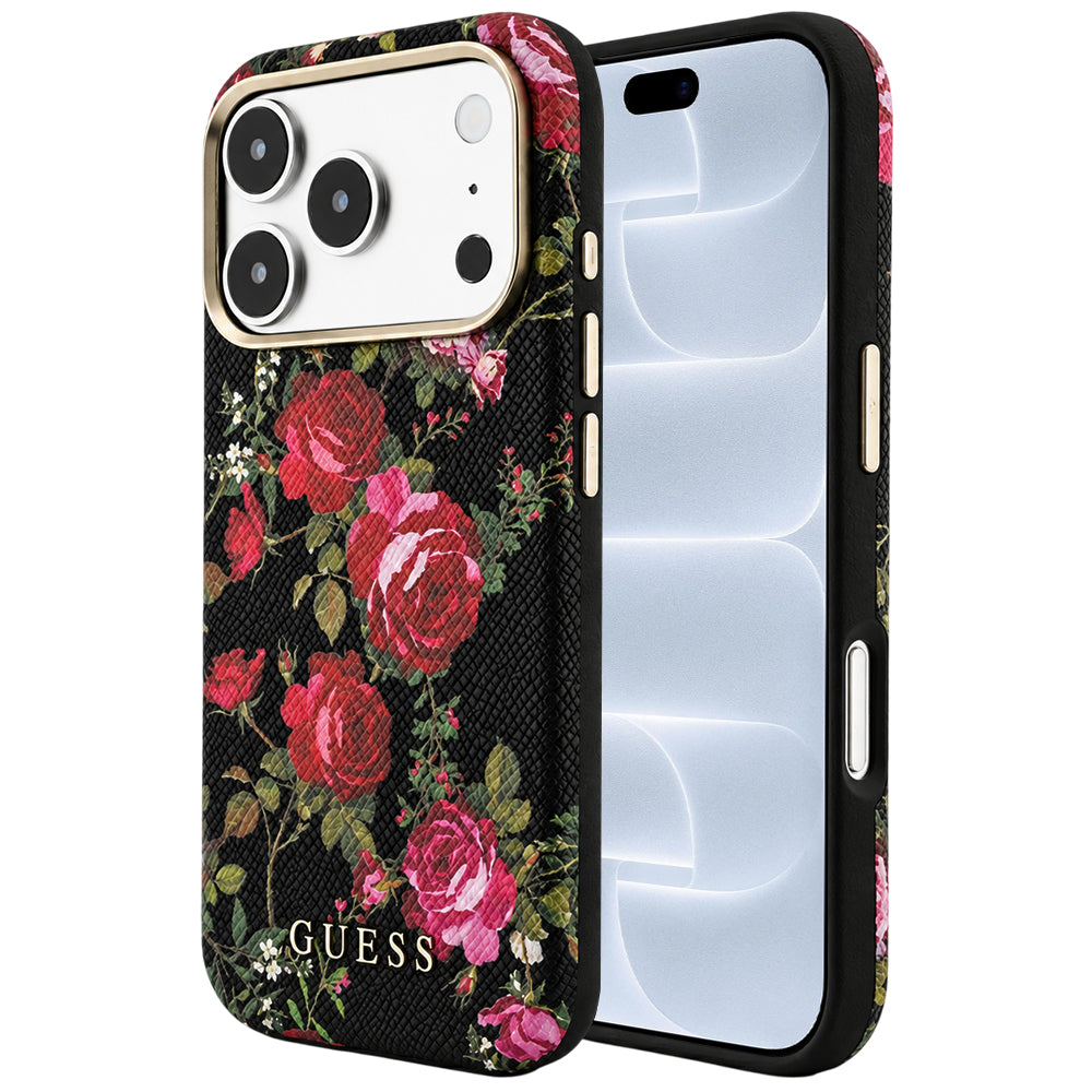 MagSafe maska za Apple iPhone 18 Pro / 17 Pro, Guess, Blossom Roses Print, crna
