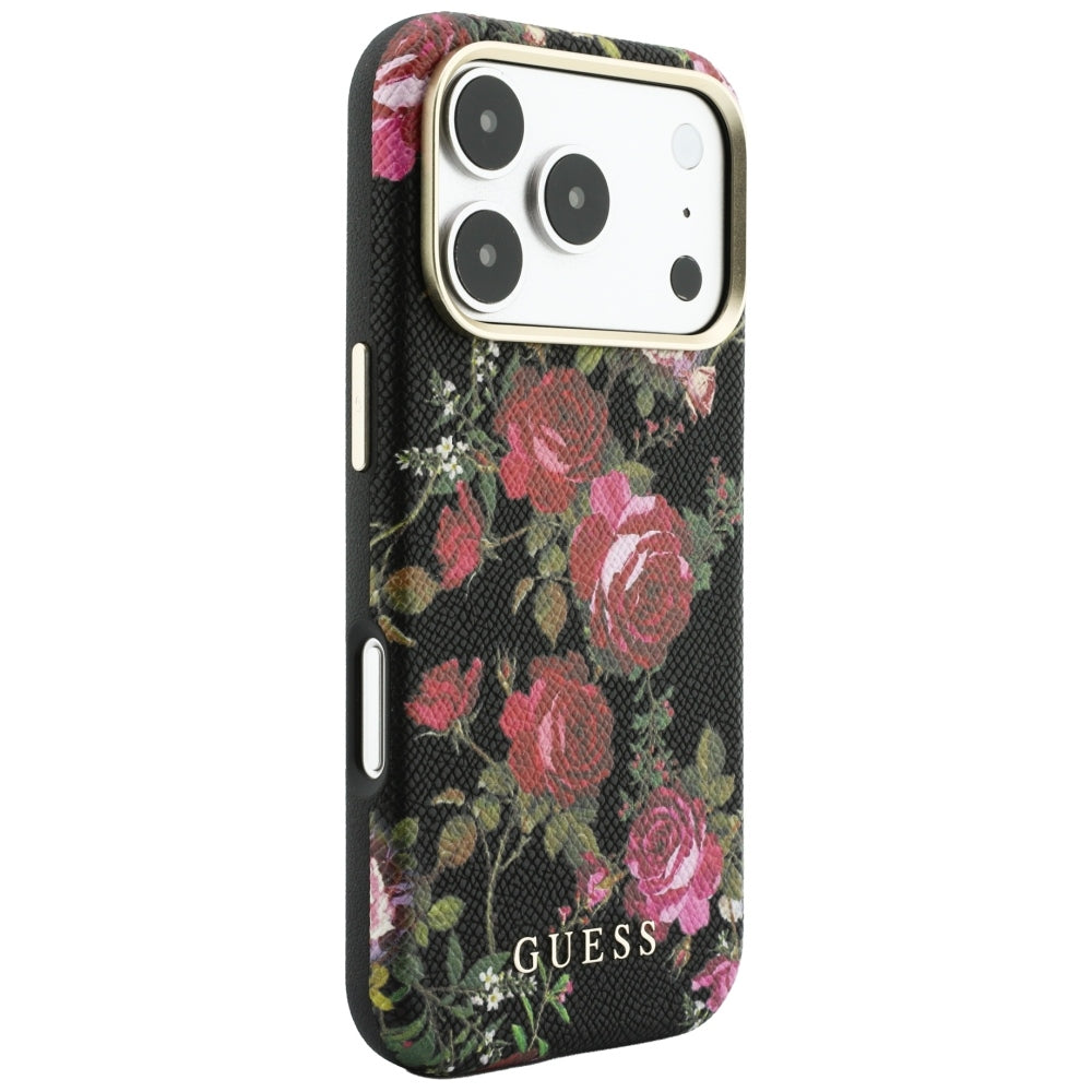 MagSafe maska za Apple iPhone 18 Pro / 17 Pro, Guess, Blossom Roses Print, crna