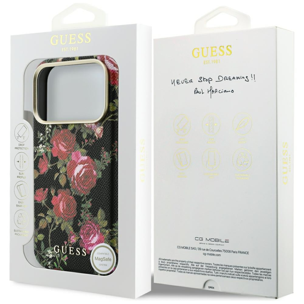 MagSafe maska za Apple iPhone 18 Pro / 17 Pro, Guess, Blossom Roses Print, crna