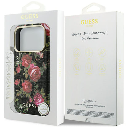 MagSafe maska za Apple iPhone 18 Pro / 17 Pro, Guess, Blossom Roses Print, crna