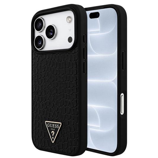MagSafe maska za Apple iPhone 18 Pro / 17 Pro, Guess, Croco Triangle Logo, crna