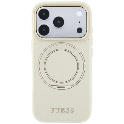 MagSafe maska za Apple iPhone 18 Pro / 17 Pro, Guess, Grained Ring Stand 360 Classic, bež

