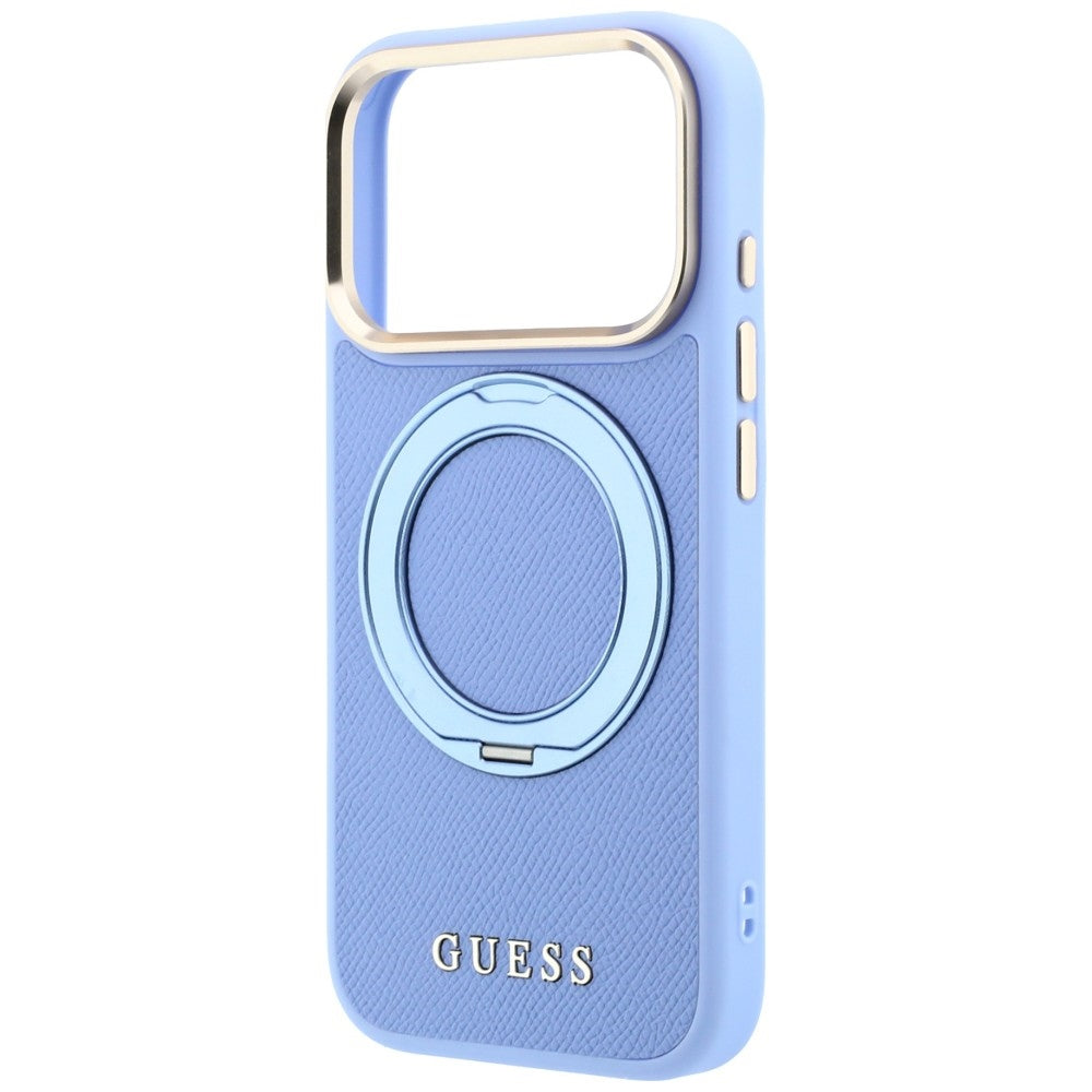 MagSafe maska za Apple iPhone 18 Pro / 17 Pro, Guess, Grained Ring Stand 360 Classic, plava