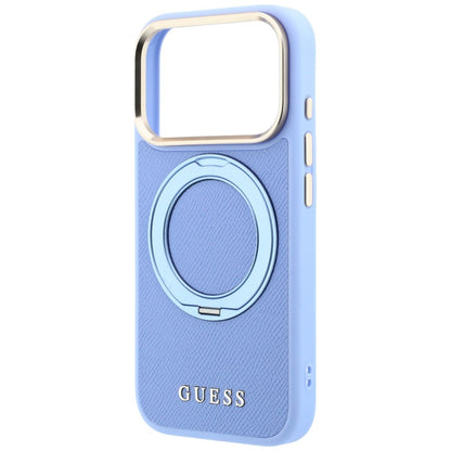 MagSafe maska za Apple iPhone 18 Pro / 17 Pro, Guess, Grained Ring Stand 360 Classic, plava