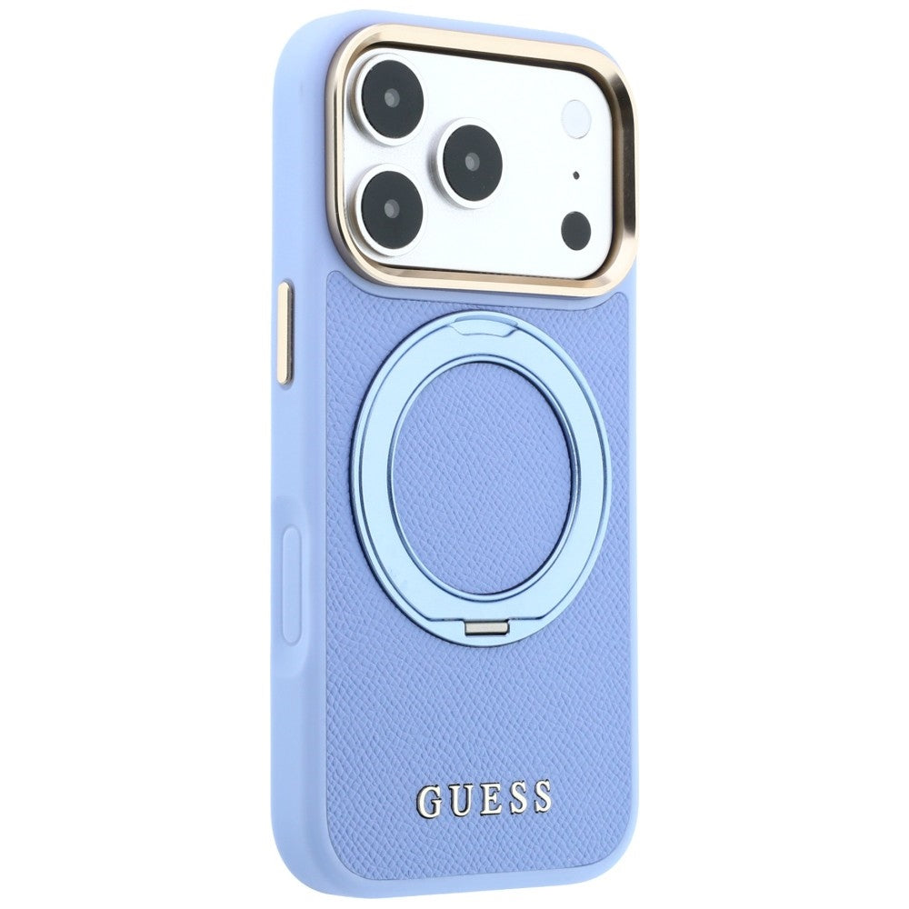 MagSafe maska za Apple iPhone 18 Pro / 17 Pro, Guess, Grained Ring Stand 360 Classic, plava