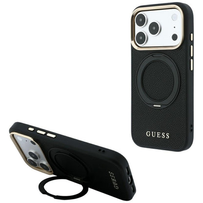 MagSafe maska za Apple iPhone 18 Pro / 17 Pro, Guess, Grained Ring Stand 360 Classic, crna