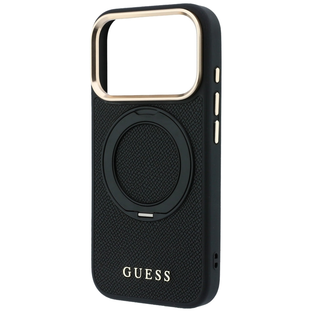 MagSafe maska za Apple iPhone 18 Pro / 17 Pro, Guess, Grained Ring Stand 360 Classic, crna