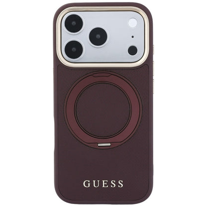 MagSafe maska za Apple iPhone 18 Pro / 17 Pro, Guess, Grained Ring Stand 360 Classic, bordo