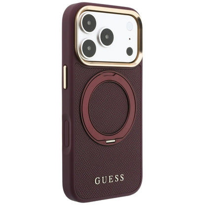MagSafe maska za Apple iPhone 18 Pro / 17 Pro, Guess, Grained Ring Stand 360 Classic, bordo