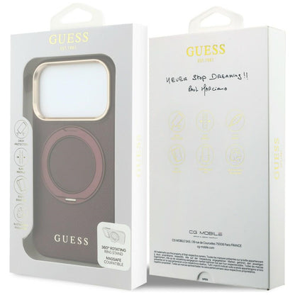 MagSafe maska za Apple iPhone 18 Pro / 17 Pro, Guess, Grained Ring Stand 360 Classic, bordo