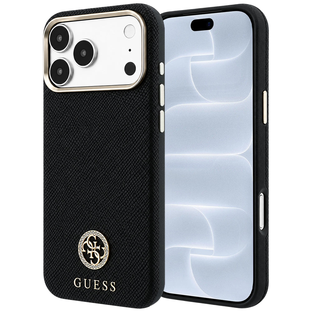 MagSafe futrola za Apple iPhone 18 Pro / 17 Pro, Guess, Grained Round Strass Logo, Crna