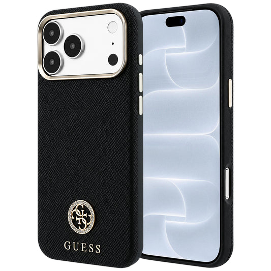 MagSafe futrola za Apple iPhone 18 Pro / 17 Pro, Guess, Grained Round Strass Logo, Crna
