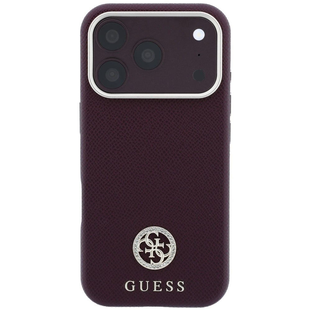 MagSafe futrola za Apple iPhone 18 Pro / 17 Pro, Guess, Grained Round Strass Logo, Bordo