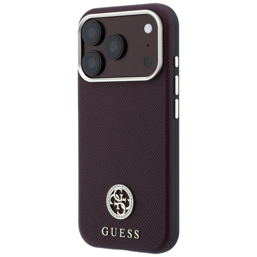 MagSafe futrola za Apple iPhone 18 Pro / 17 Pro, Guess, Grained Round Strass Logo, Bordo