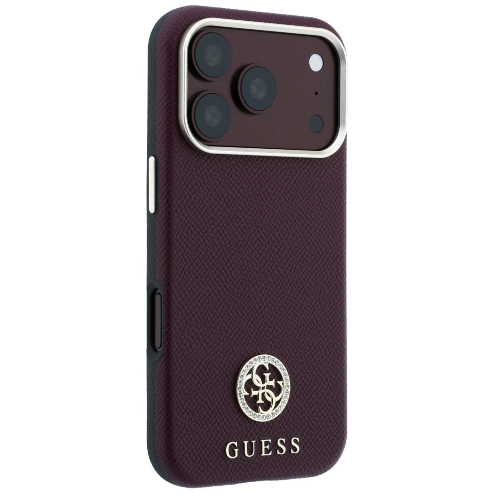 MagSafe futrola za Apple iPhone 18 Pro / 17 Pro, Guess, Grained Round Strass Logo, Bordo