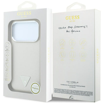 MagSafe futrola za Apple iPhone 18 Pro / 17 Pro, Guess, Grained Triangle Logo, Bež