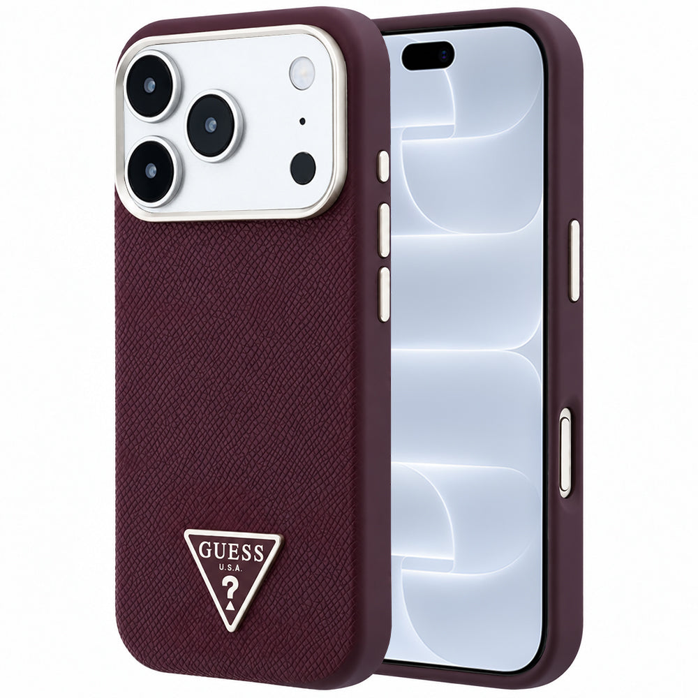 MagSafe futrola za Apple iPhone 18 Pro / 17 Pro, Guess, Grained Triangle Logo, Bordo