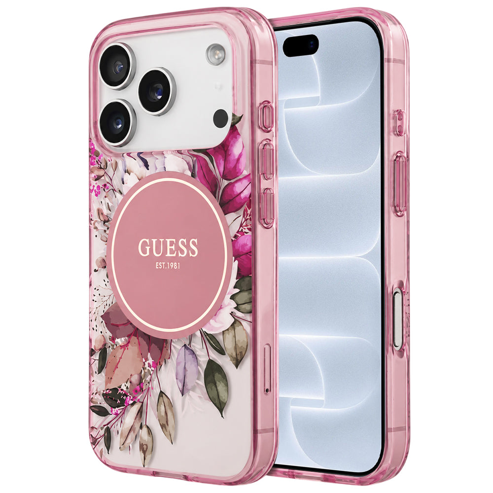 MagSafe maska za Apple iPhone 18 Pro / 17 Pro, Guess, IML Flower & Tonal Circle, roze