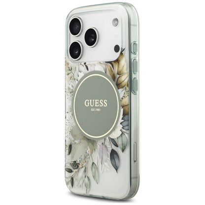 MagSafe maska za Apple iPhone 18 Pro / 17 Pro, Guess, IML Flower & Tonal Circle, zelena
