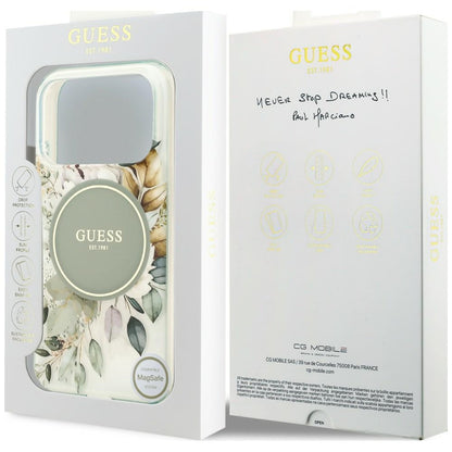 MagSafe maska za Apple iPhone 18 Pro / 17 Pro, Guess, IML Flower & Tonal Circle, zelena