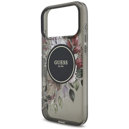 MagSafe maska za Apple iPhone 18 Pro / 17 Pro, Guess, IML Flowers with Pearl Strap, crna
