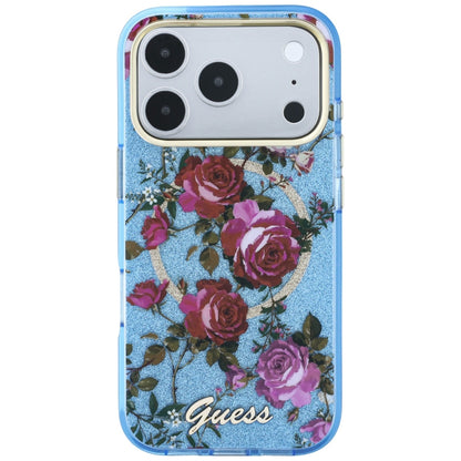 MagSafe futrola za Apple iPhone 18 Pro / 17 Pro, Guess, IML Glitter Blossom Roses, Plava