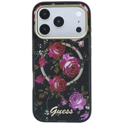 MagSafe futrola za Apple iPhone 18 Pro / 17 Pro, Guess, IML Glitter Blossom Roses, Crna