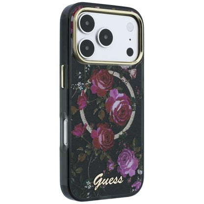 MagSafe futrola za Apple iPhone 18 Pro / 17 Pro, Guess, IML Glitter Blossom Roses, Crna