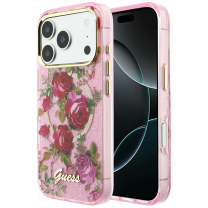 MagSafe futrola za Apple iPhone 18 Pro / 17 Pro, Guess, IML Glitter Blossom Roses, Roze