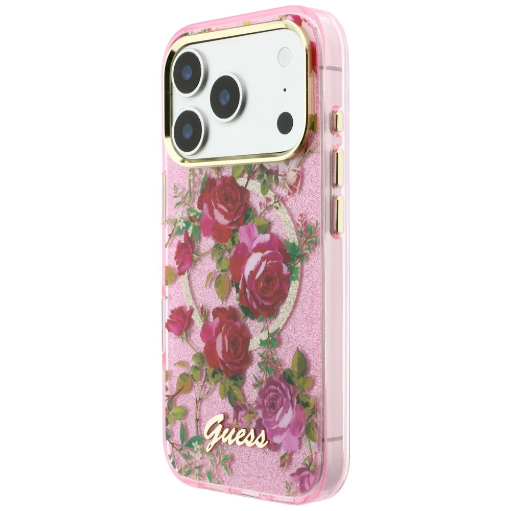 MagSafe futrola za Apple iPhone 18 Pro / 17 Pro, Guess, IML Glitter Blossom Roses, Roze