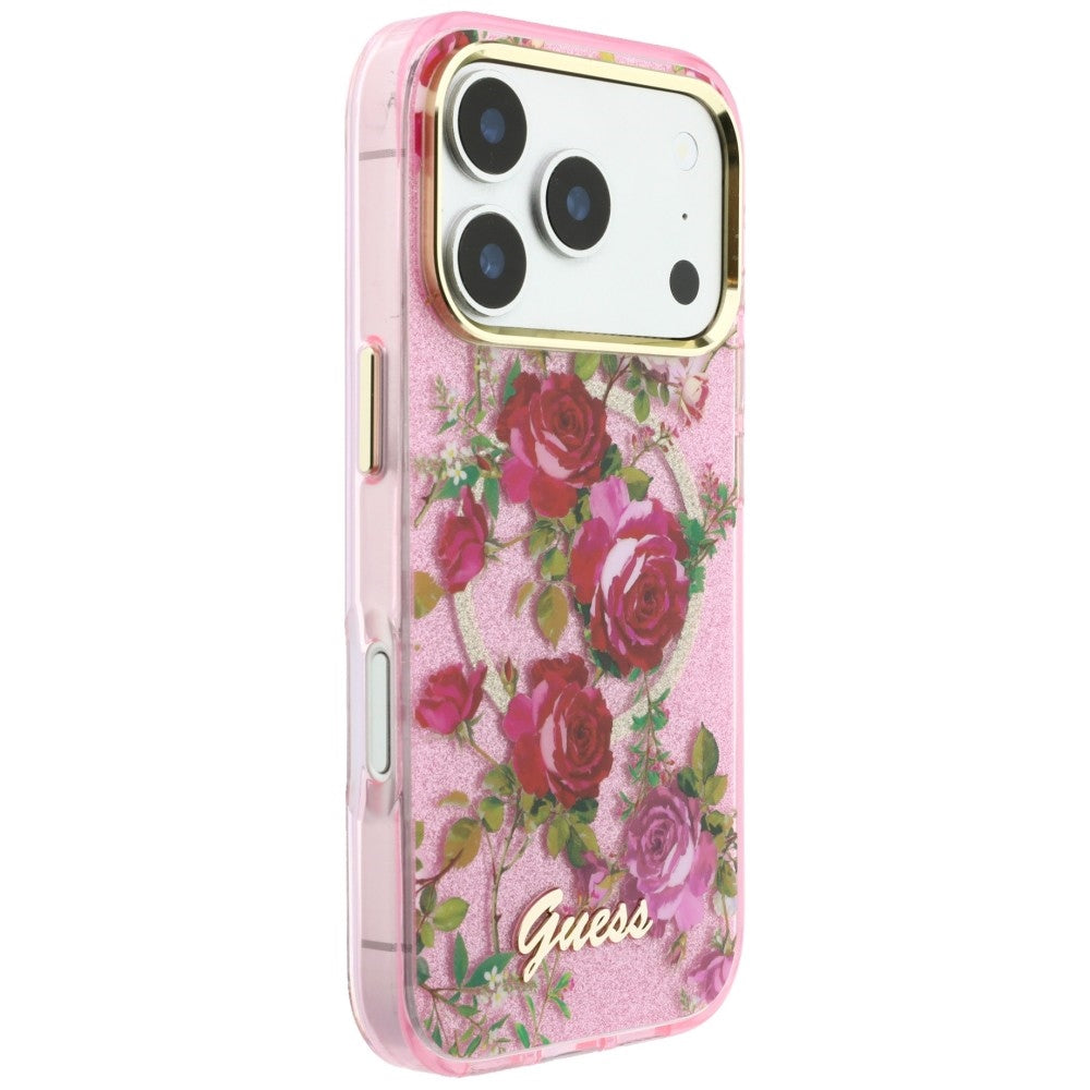 MagSafe futrola za Apple iPhone 18 Pro / 17 Pro, Guess, IML Glitter Blossom Roses, Roze