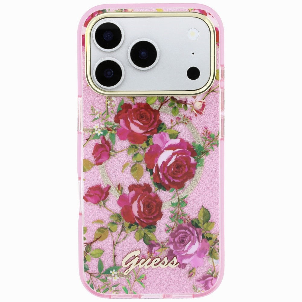 MagSafe futrola za Apple iPhone 18 Pro / 17 Pro, Guess, IML Glitter Blossom Roses, Roze